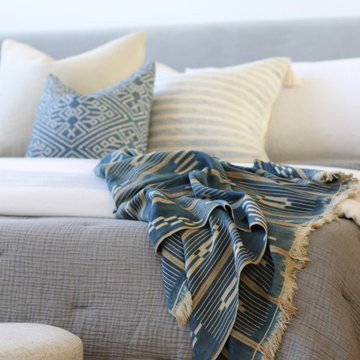 Blue Handmade Mudcloth Throw in Venice Beach Loft Bedroom
