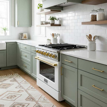 Janska 36 inch Gas Range - White Stainless Steel with Gold Knobs and Handle