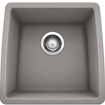Blanco 440082 17"x17.5" Granite Single Undermount Kitchen Sink, Metallic Gray