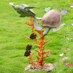 Sea Turtle Duo with Bluetooth Speakers - Garden Statues And Yard Art