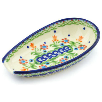 Polish Pottery 5" Stoneware Spoon Rest Hand-Decorated Design