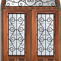 Prehung Transom Double Door 96 Mahogany St. Charles 2/3 Lite - Front Doors