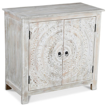 Booker Whitewash Hand Carved 2 Door Accent Cabinet