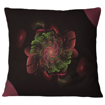 Dark Purple Rounded Fractal Flower Floral Throw Pillow, 16"x16"