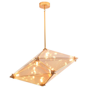 29.92" Gold Metal Chandelier With An Amber Glass Shade