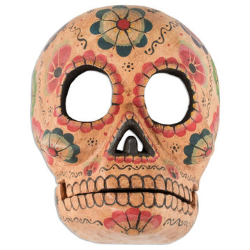 Novica Handmade Flirty Floral Skull Wood Mask