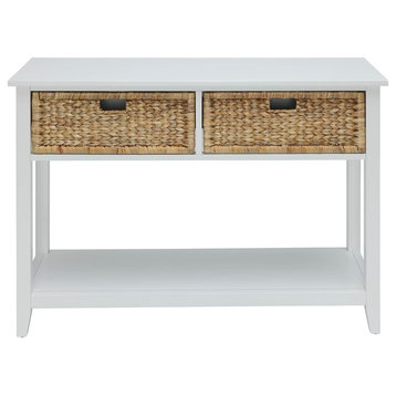 Console Table With Two Basket-like Front Drawers, White
