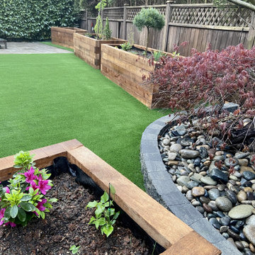 New Landscape synthetic turf and garden boxes in Pitt Meadows, BC