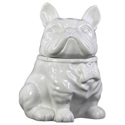Eclectic Pet Bowls And Feeding Ceramic Bulldog Treat Jar With Removable Head Lid #3, Gloss White
