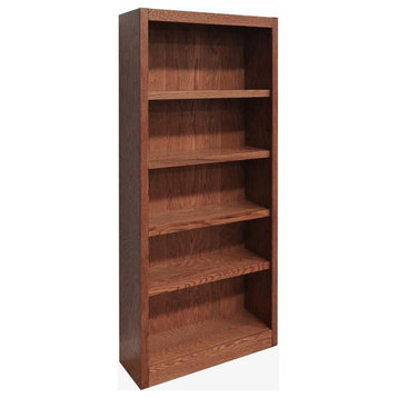 Bowery Hill Traditional 72" Tall 5-Shelf Wood Bookcase in Dry Oak