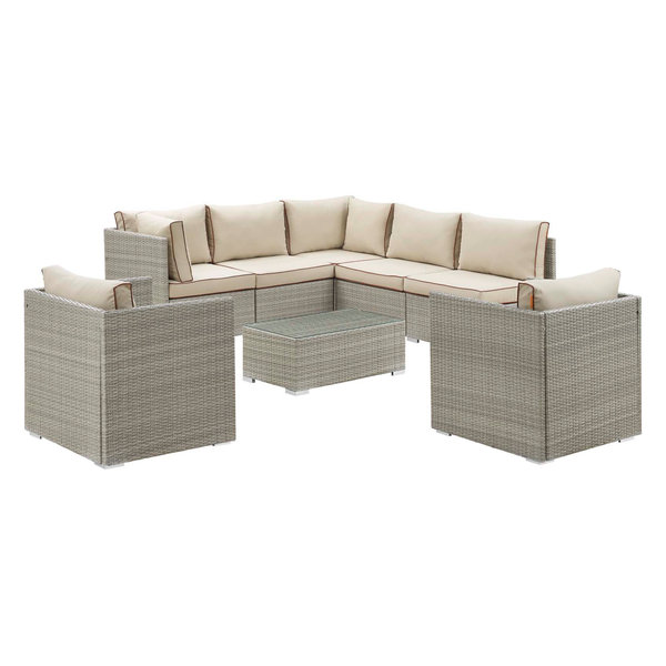 Repose 8-Piece Outdoor Sectional Set, Light Gray Beige