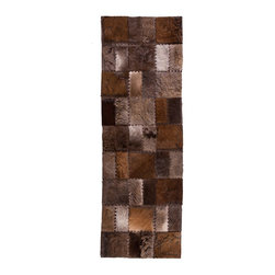 Modern Handmade Cowhide Patchwork Area Rug, Rectangle, Brown Gray, 5'11" x 2'0" - Hall And Stair Runners