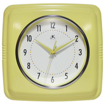 Square Retro Wall Clock, 9.25", Yellow