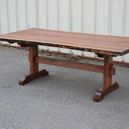 Live Edge Walnut Extension Table with Trestle Base - Dining Tables