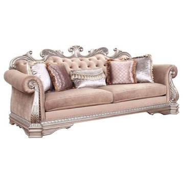 Acme Northville Sofa with 5 Pillows in Velvetand Antique Silver