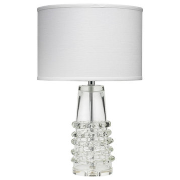 Tall Ribbon Table Lamp, Clear Glass With Medium Drum Shade, White Linen