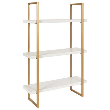 Leigh Wood and Metal Wall Shelf, White/Gold 20x30