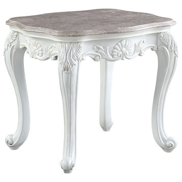 Ciddrenar End Table in Marble Top & White Finish