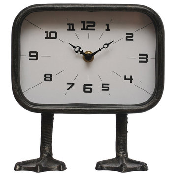 7.75 Inches Metal Standing Clock With Duck Feet, Gunmetal Finish