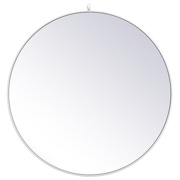 Elegant MR4739WH Metal Frame Round Mirror With Decorative Hook 39", White