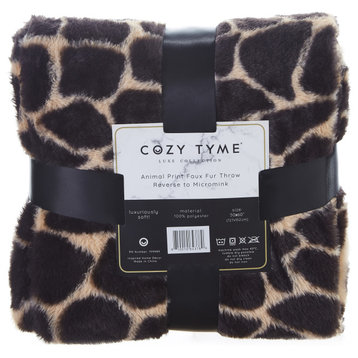 Cozy Tyme Cecelia Throw Printed Rabbit Fur, Giraffe 100% Polyester 50"x60"