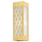 Livex Lighting - Berkeley 2 Light Satin Gold Outdoor ADA Sconce - The intricate details of the satin gold finish on this outdoor wall sconce from the Malmo collection creates delightful shadow patterns on adjoining wall surfaces and walkways. This stainless steel fixture features glass panels finished clear on the outside and sandblasted on the inside.