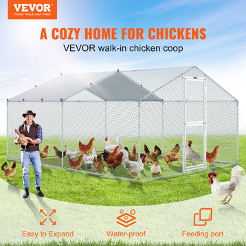 VEVOR Large Metal Chicken Coop Walk-In Chicken Run 13.1x9.8x6.6' Peaked Roof