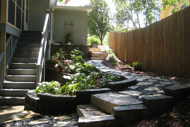 Design ideas for a large tropical shade backyard stone garden path in Denver.