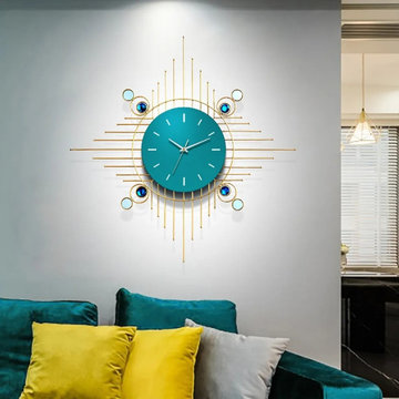 Modern Personalized Geometry Wall Clock Gold&Blue Home Decor Art