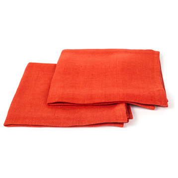 Linen Prewashed Lara Hand Towels, Set of 2, Orange, 33x50cm