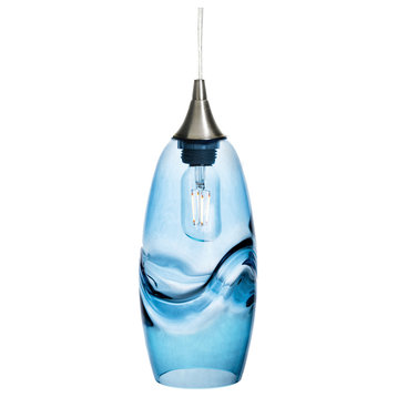 Swell Hand Blown Glass Pendant Light: Form No. 147, Steel Blue, Brushed Nickel