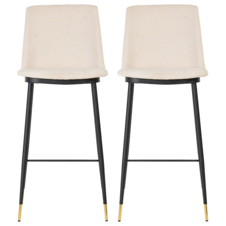 Evora Velvet Counter Stool, Set of 2, Cream