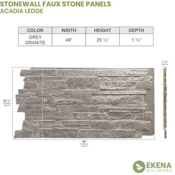 Acadia Ledge Stacked Stone, StoneWall Faux Stone Siding Panel,, Grey Granite