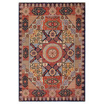 Bareens Designer Rugs - Southwestern Mamluk Antonio Blue/Rust Wool Rug - 9'0'' x 11'10'' - With strict standards of craftsmanship and quality of materials used this magnificent hand-knotted rug features a Mamluk design characterized by their unique weave and fine quality wool. Made for the Sultans in the 15th Century, Mamluk hand-knotted rugs devour design and structural characteristics that are based on a unique interplay of geometric forms with beauteous medallions made up of intersecting compartments and subtle layering making it a masterpiece of its own. This magnificent rug made with handspun wool and natural dyes features soft and lustrous, almost silk-like wool which gives it an elegant royal look. The breath-taking color pallet with an intricate geometric Mamluk design brings a rich form of cultural art to any decor. The unique hand-knotted rug narrates an archival story of the Mamluk Sultans and the Ottoman Empire bringing a rich sense of history, elegance, and sophistication in any decor.
