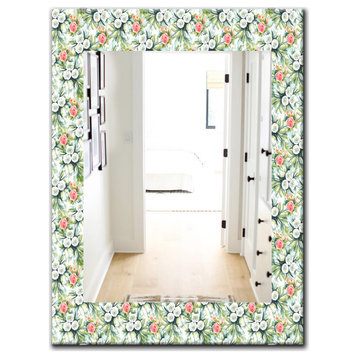 Designart Green Flowers 10 Traditional Frameless Vanity Mirror, 24x32