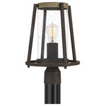 Quoizel - Quoizel BRT9011RK One Light Outdoor Post Mount Brockton Rustic Black - The Brockton is a classic farmhouse style collection. The tapered silhouette is finished in Rustic Black and accented with painted wood. The clear seedy glass shade protects the light source and creates a warm and welcoming glow for you and your guests.