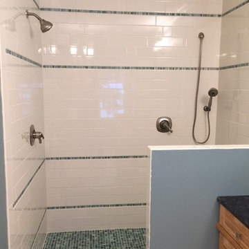 Blue and White Tiled Shower
