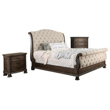 FOA Kai 3pc Natural Tone Wood Bedroom Set - Queen + Nightstand + Chest