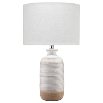 Rustic Contemporary Etched Ridged Table Lamp 24 in Two Tone Ceramic Bottle Shape