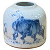 Lot 2 Chinese Blue White Porcelain Fat Base Cow Graphic Small Vase