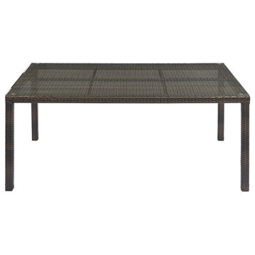 Large Patio Dining Table, Brown Wicker Cover, Straight Legs With Rectangular Top