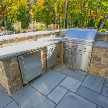 Basking Ridge, NJ Bluestone Patio, Outdoor Kitchen, Fireplace & Pond