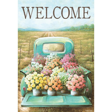 Welcome Flower Truck Print Polyester Garden Flag