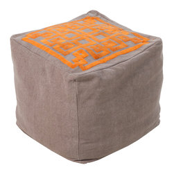 Taupe & Orange Square Pouf - Floor Pillows And Poufs