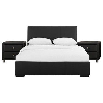 Camden Isle Hindes Upholstered Platform Bed in Black King with 2 Nightstands