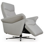 Moroni - Melker Dual Motor Motion Recliner, Light Grey - Lounge in pure luxury with the Melker Swivel Lounge Chair. This handsome modern lounger possesses all the latest high-tech features required for today's lifestyles including dual power motion reclination and swivel mechanism. These valuable traits are made possible without the cumbersome clutter of ugly wires and numerous power connections required -  instead it is powered by a concealed battery pack. The reclining lounge chair comes carefully handcrafted in full leather over a high-quality frame for lasting use for years to come. The chair's 5-star base and high back styling gives a true contemporary aesthetic while offering the highest function possible.