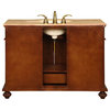 48 Inch Brown Burl Bathroom Vanity with Single Sink, Travertine Top, Traditional