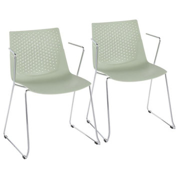 Matcha Contemporary Chair in Chrome and Green - Set of 2