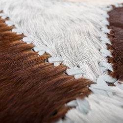 Modern Cowhide Patchwork Area Rug Round, Handmade, Brown White, 6' - Area Rugs