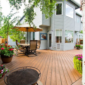 Outdoor Living Spaces Created from Angled Front Deck and Back Decks